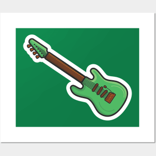 Guitar Music Cartoon Sticker vector illustration. Musical instrument icon concept. Classical wooden yellow guitar sticker design logo. Posters and Art